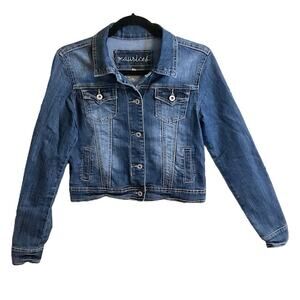 Maurices Short Jean Jacket Women’s SZ‎ S Blue Denim Stitching Pockets Stretchy,m